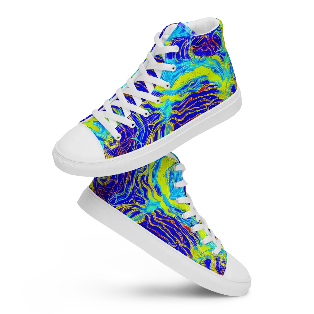 Sapphire Vortex on Men's High Top Canvas Shoes — Front