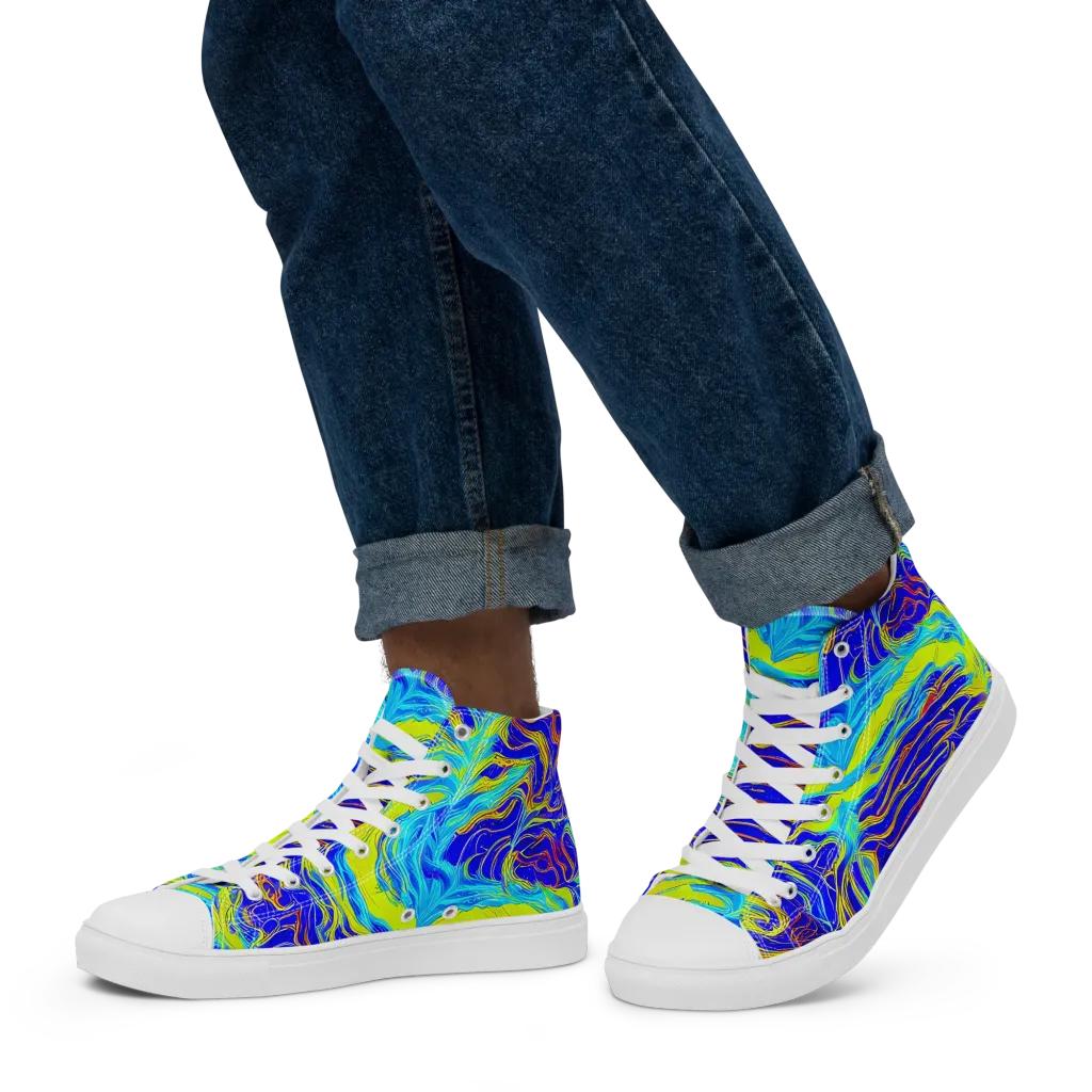 Sapphire Vortex on Men's High Top Canvas Shoes — Left