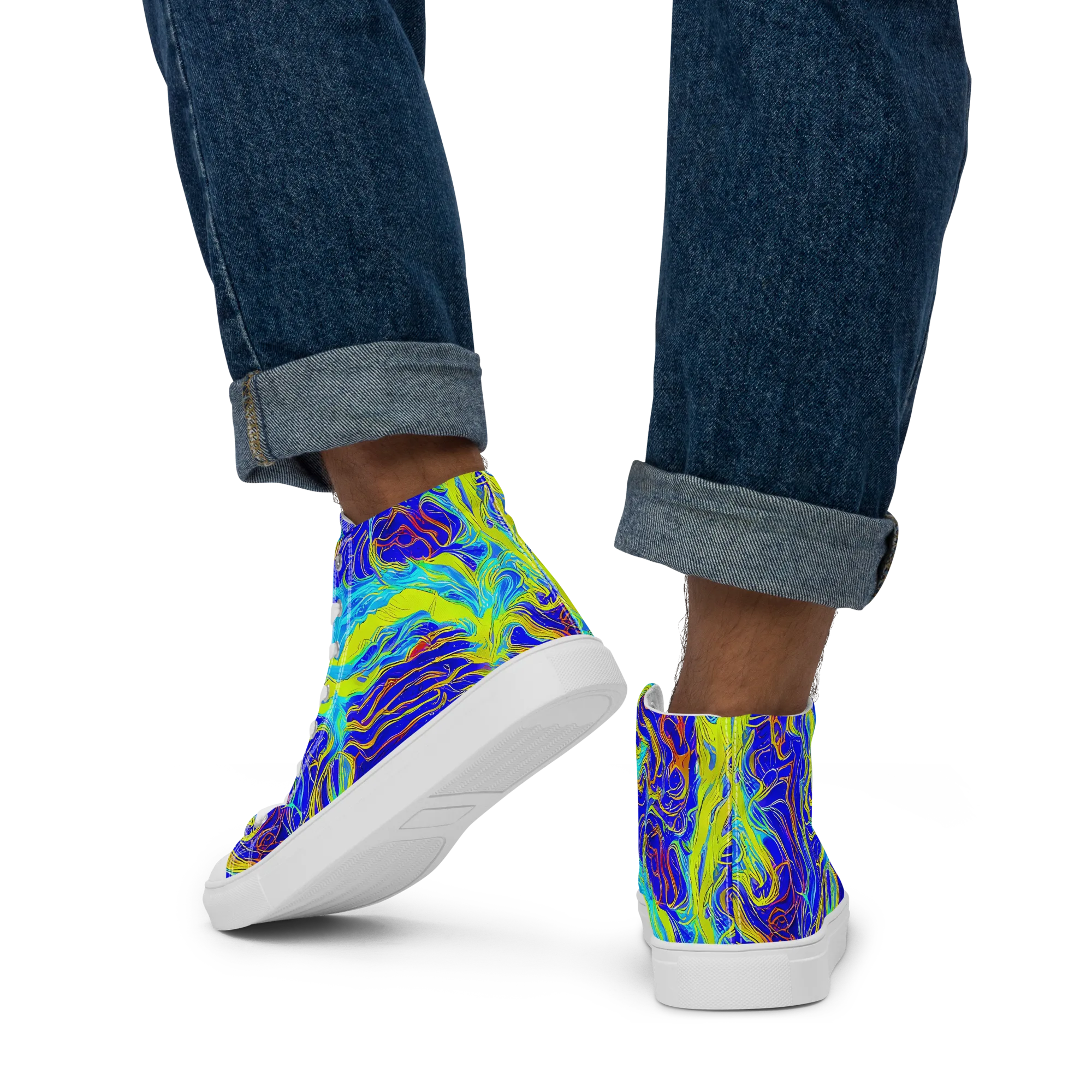 Sapphire Vortex on Men's High Top Canvas Shoes — Back