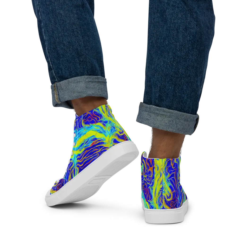 Sapphire Vortex on Men's High Top Canvas Shoes — Back