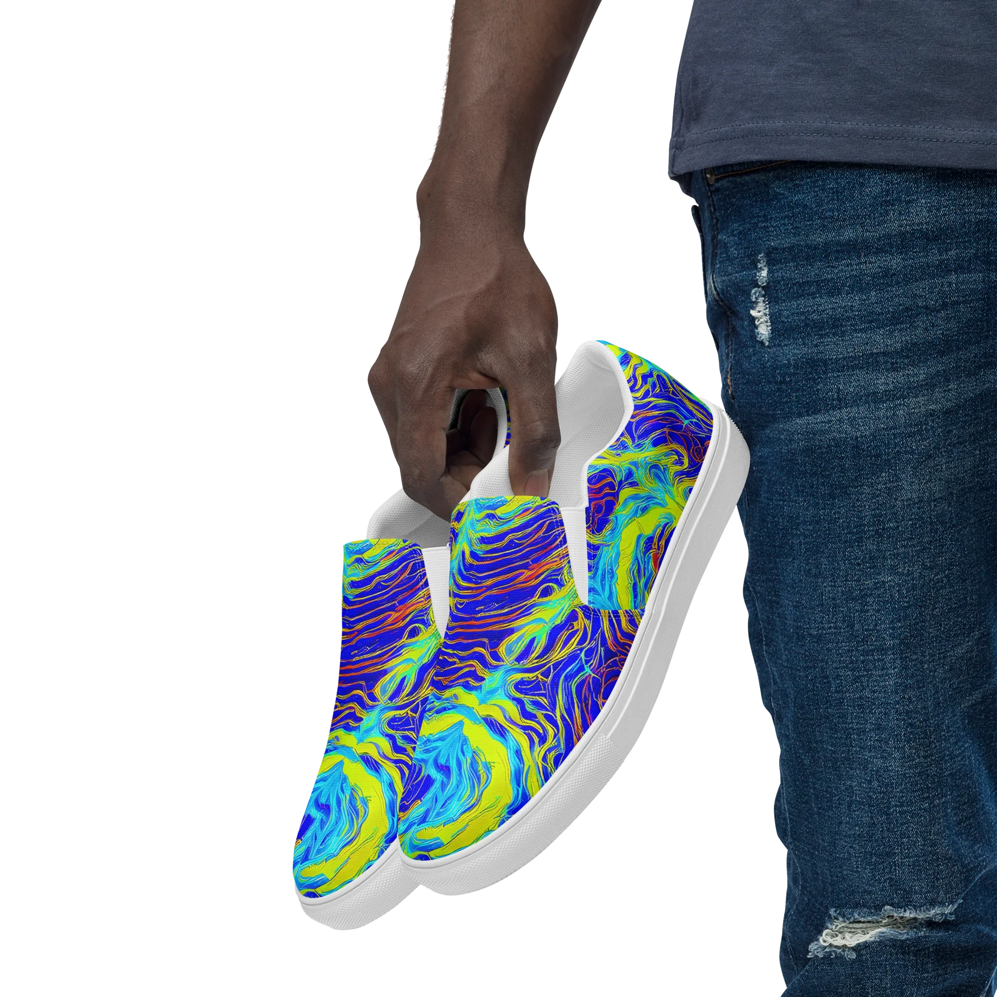Sapphire Vortex on Men's Slip-On Canvas Shoes — Left Front