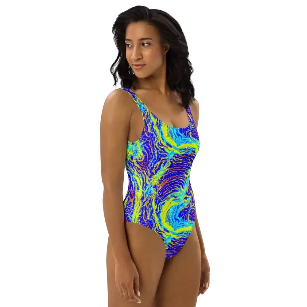 Sapphire Vortex on One-Piece Swimsuit — Right