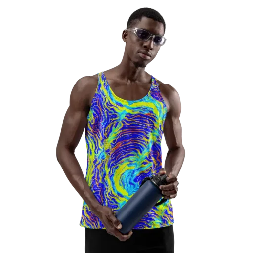 Sapphire Vortex on a Men's Tank Top