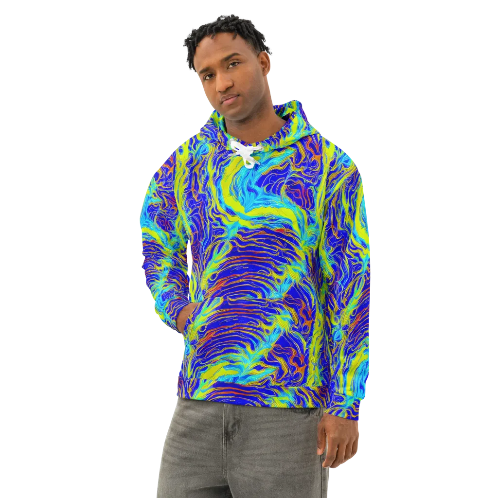 Sapphire Vortex on Cotton Hoodie — Left Front