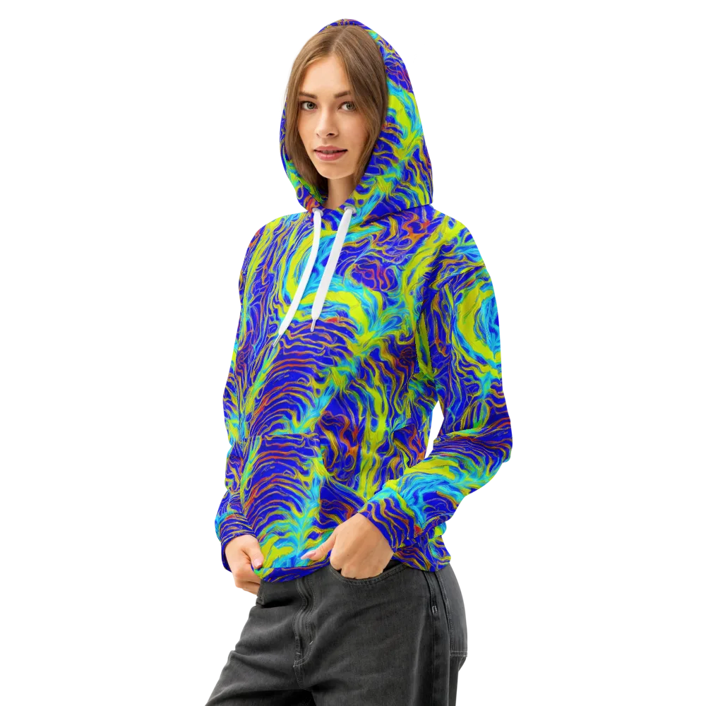 Sapphire Vortex on Cotton Hoodie — Left Front