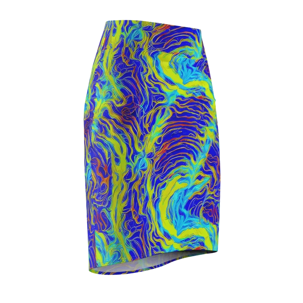 Sapphire Vortex on Pencil Skirt — Front Side