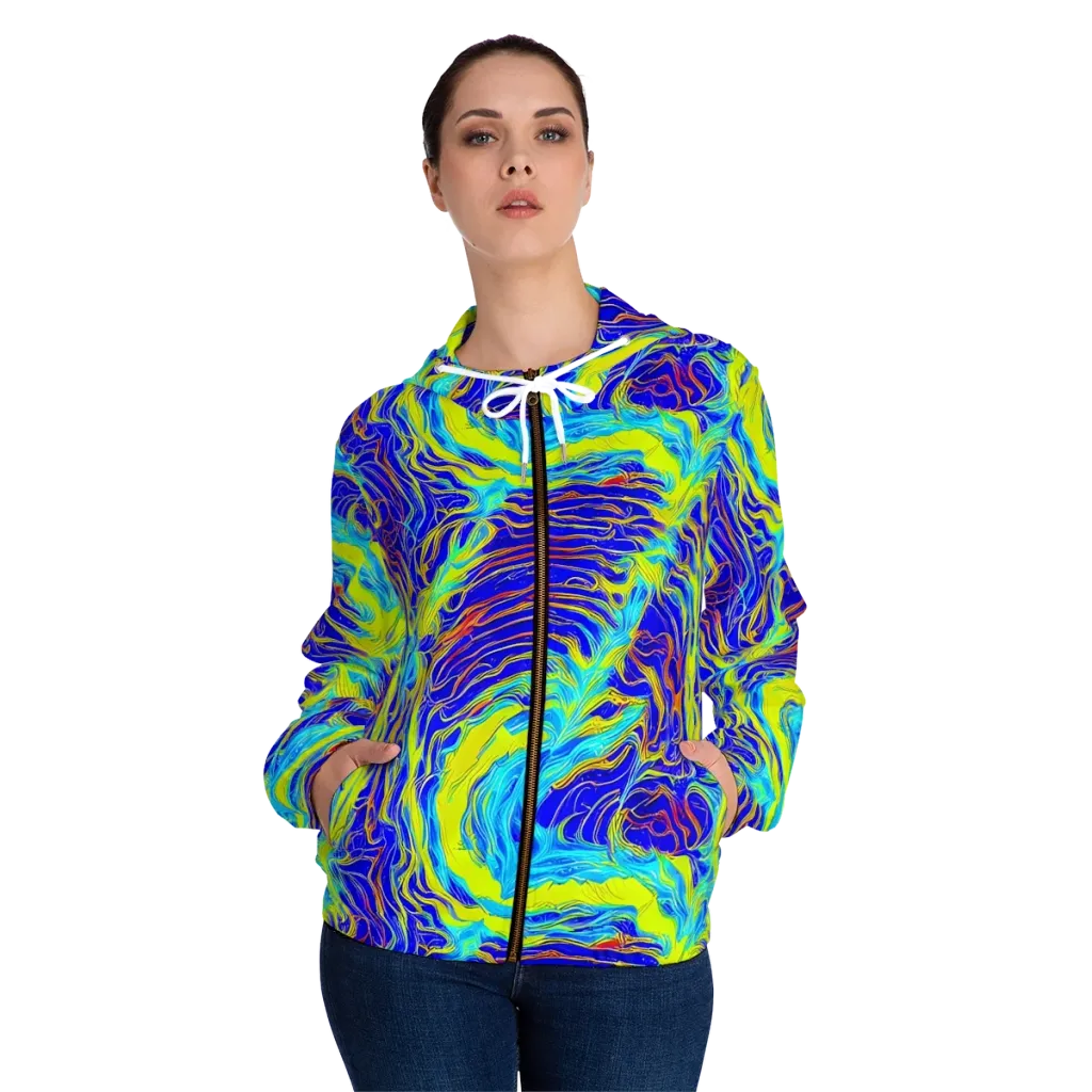 Sapphire Vortex on Women's Full-Zip Hoodie — Front On Person