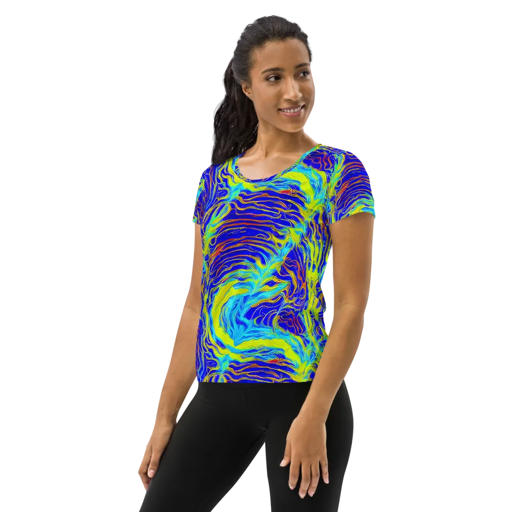 Sapphire Vortex on Women's Athletic T-Shirt — Left