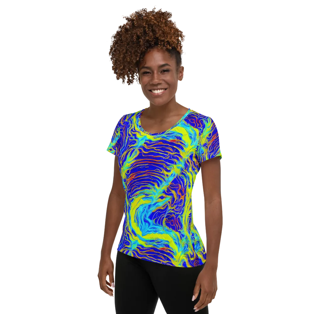 Sapphire Vortex on Women's Athletic T-Shirt — Left