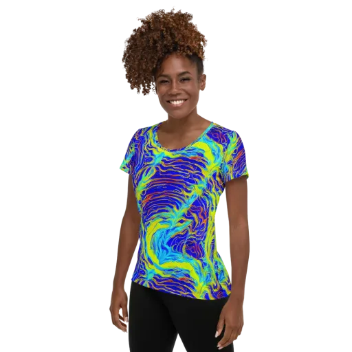 Sapphire Vortex on a Women's Athletic T-Shirt