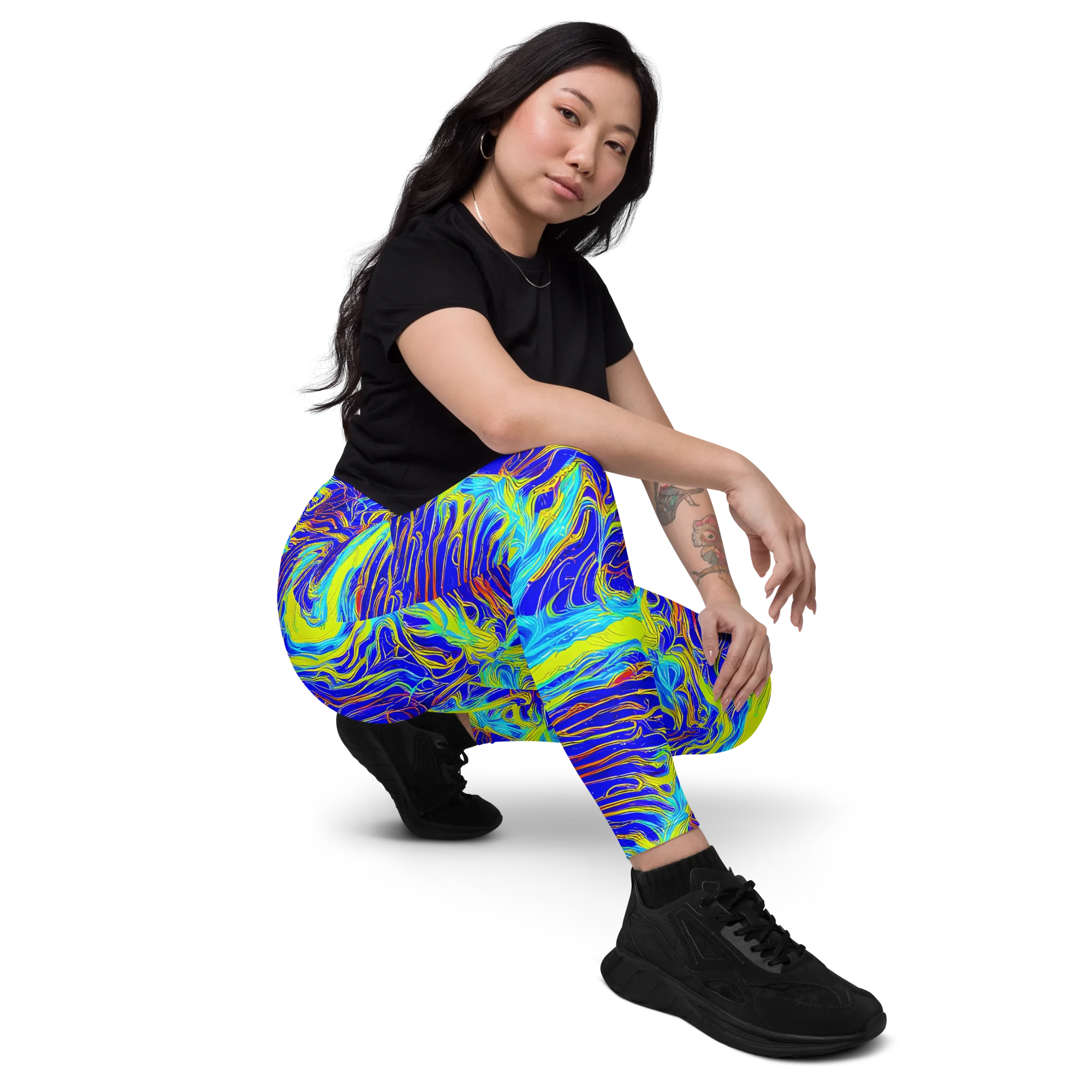 Sapphire Vortex on Leggings with Pockets — Right Front