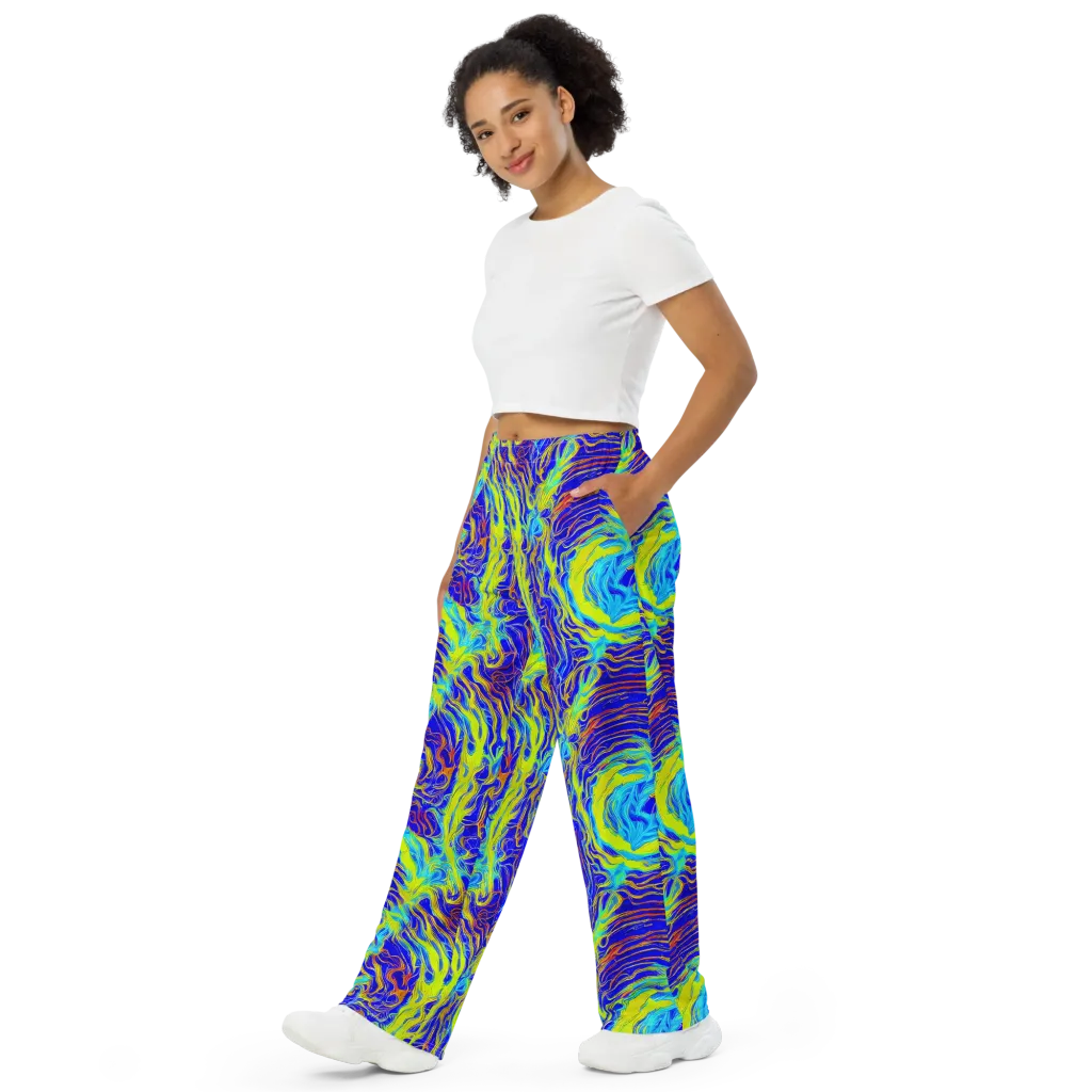 Sapphire Vortex on Wide-Leg Pants — Left Front