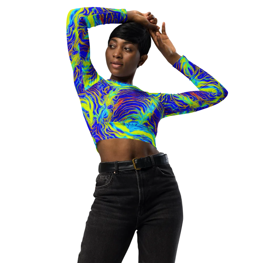 Sapphire Vortex on Long Sleeve Crop Top — Front