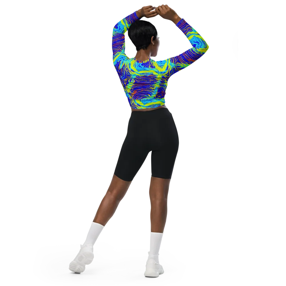 Sapphire Vortex on Long Sleeve Crop Top — Back