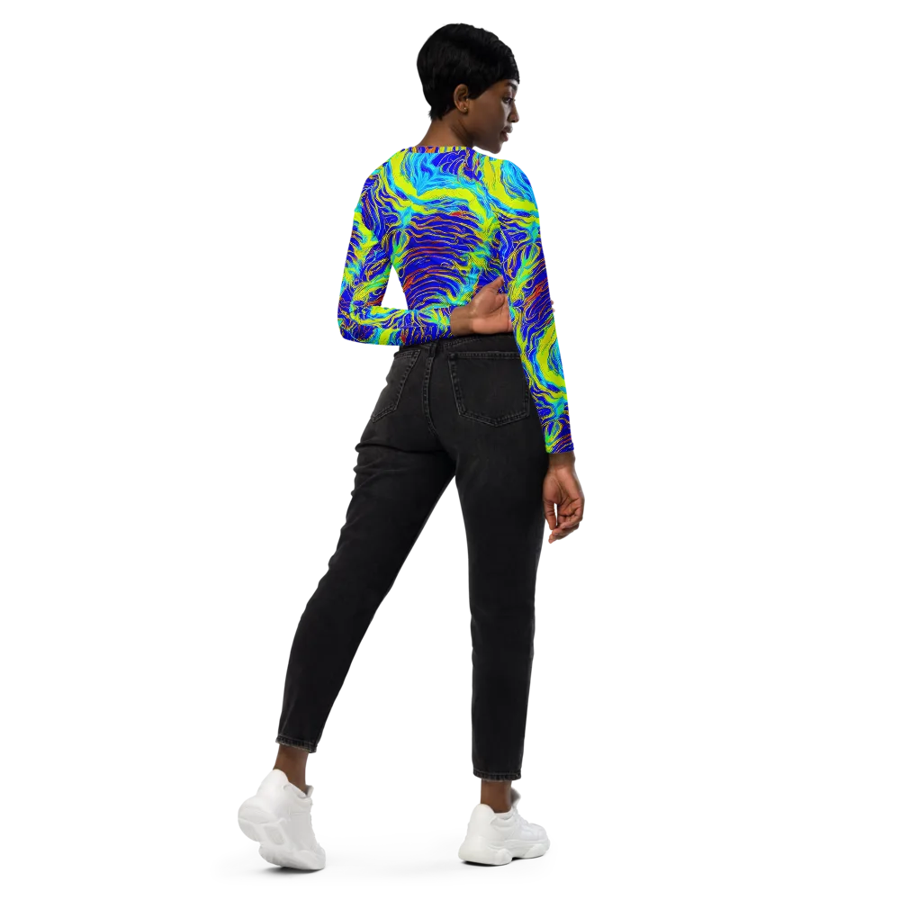 Sapphire Vortex on Long Sleeve Crop Top — Right Back