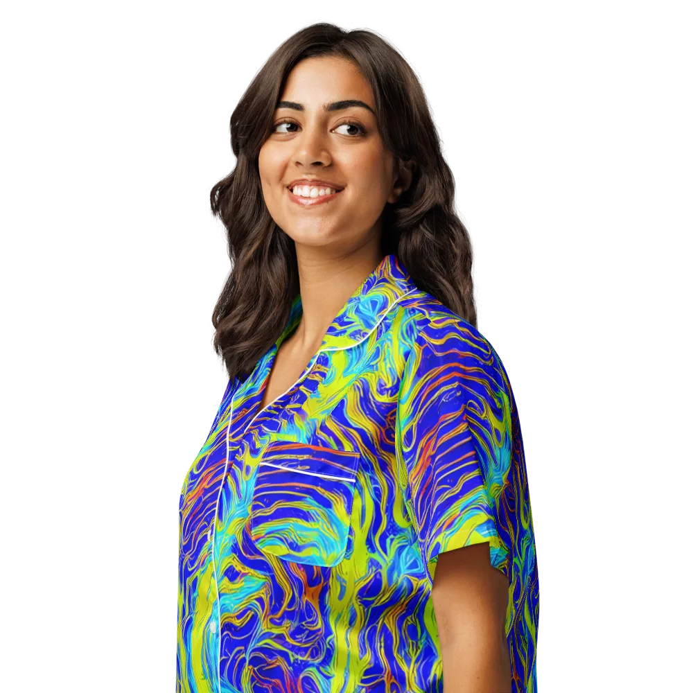 Sapphire Vortex on Women's Short Sleeve Pajama Top — Left Front
