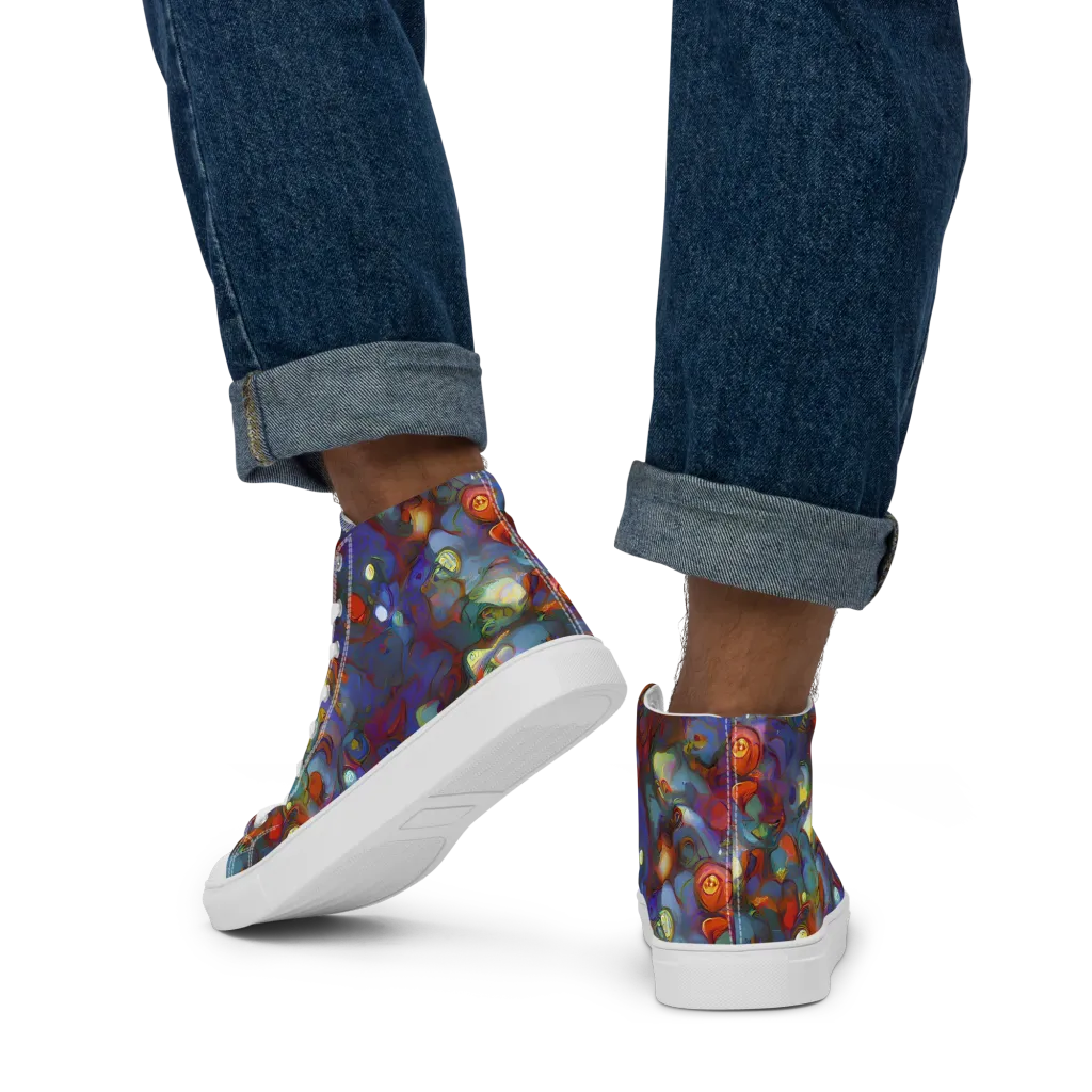 Indigo Ecstasy on Men's High Top Canvas Shoes — Back
