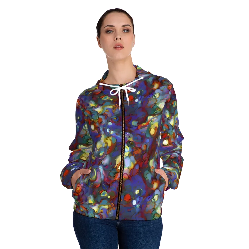 Indigo Ecstasy on Women's Full-Zip Hoodie — Front On Person