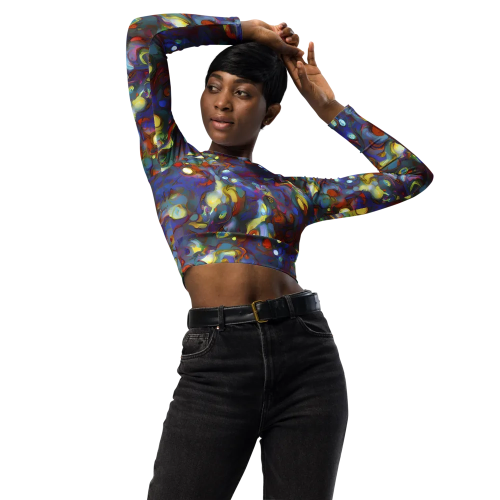 Indigo Ecstasy on Long Sleeve Crop Top — Front