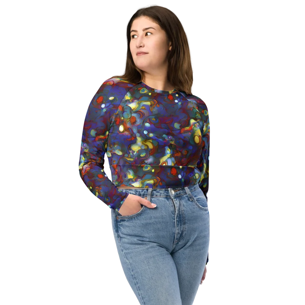 Indigo Ecstasy on Long Sleeve Crop Top — Front