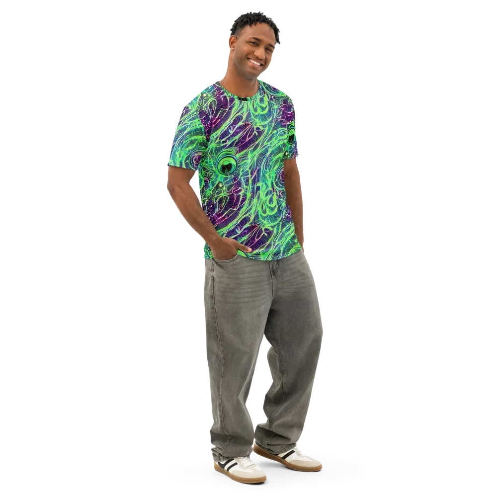 Synthwave Canopy on Men's Cotton Crew Neck T-Shirt — Right Front