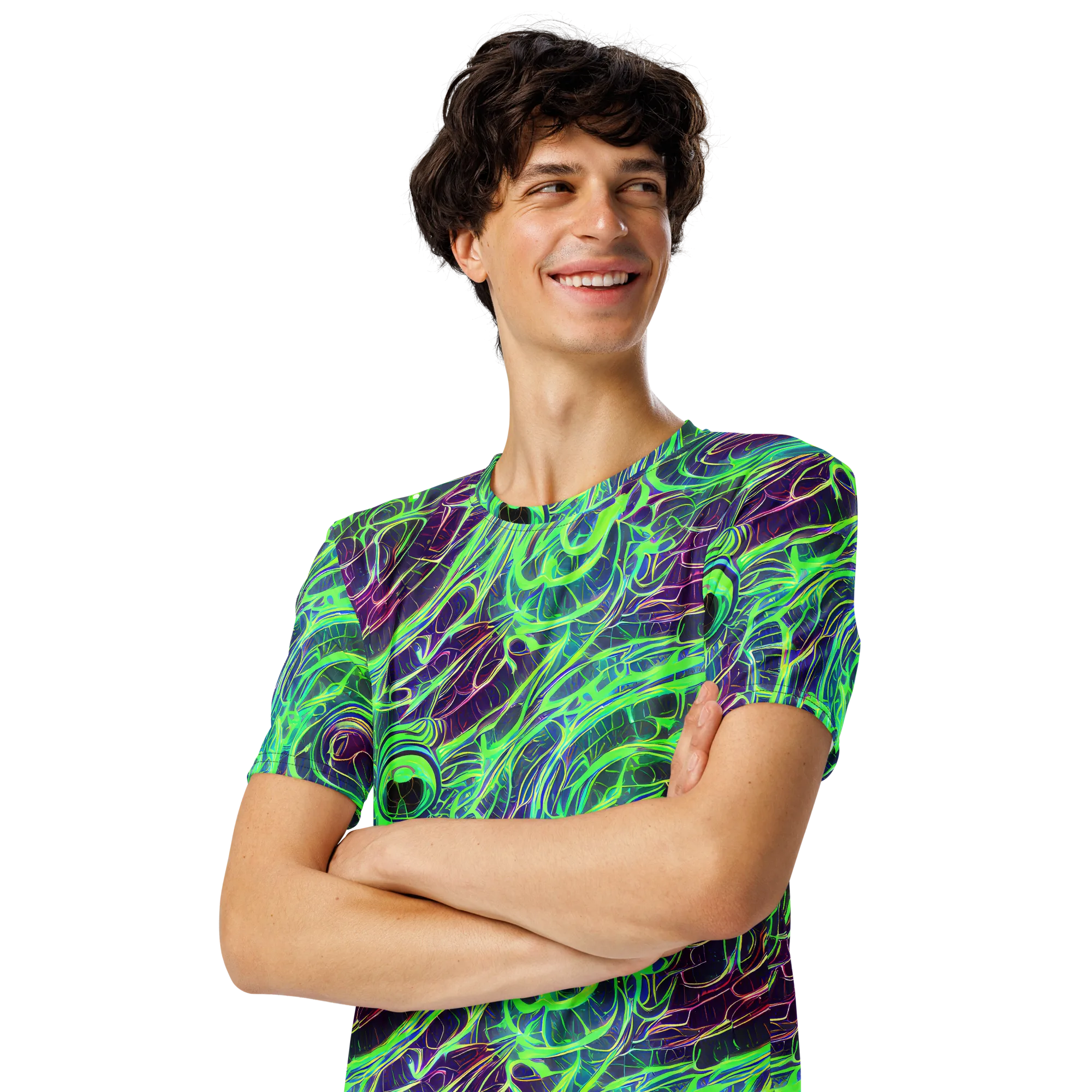 Synthwave Canopy on Men's Crew Neck T-Shirt — Left Front