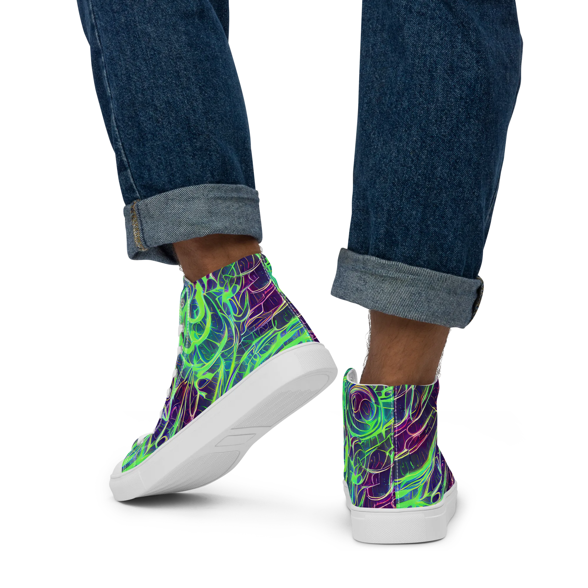 Synthwave Canopy on Men's High Top Canvas Shoes — Back