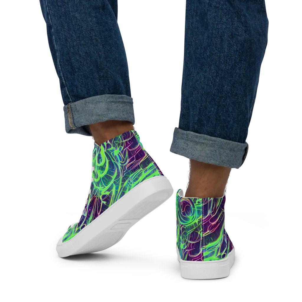 Synthwave Canopy on Men's High Top Canvas Shoes — Back