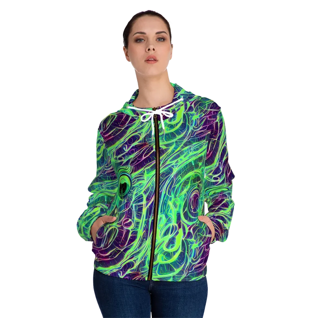 Synthwave Canopy on Women's Full-Zip Hoodie — Front On Person