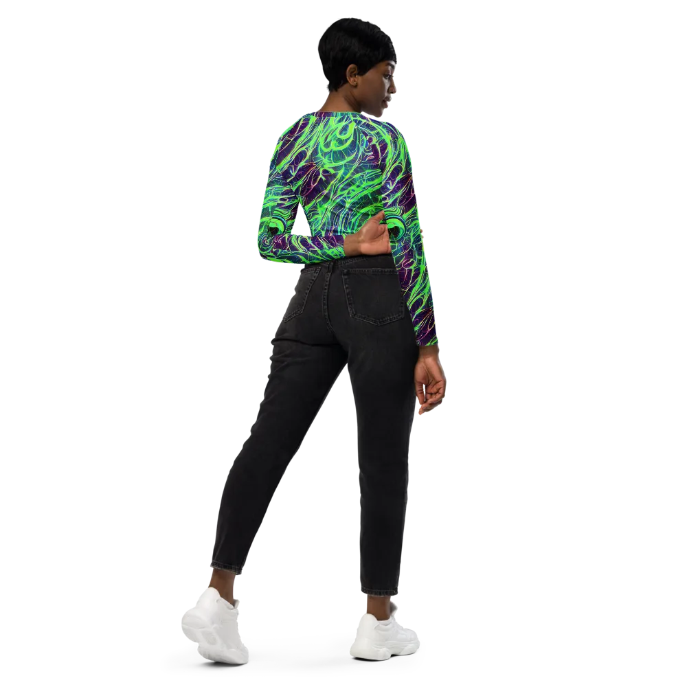 Synthwave Canopy on Long Sleeve Crop Top — Right Back