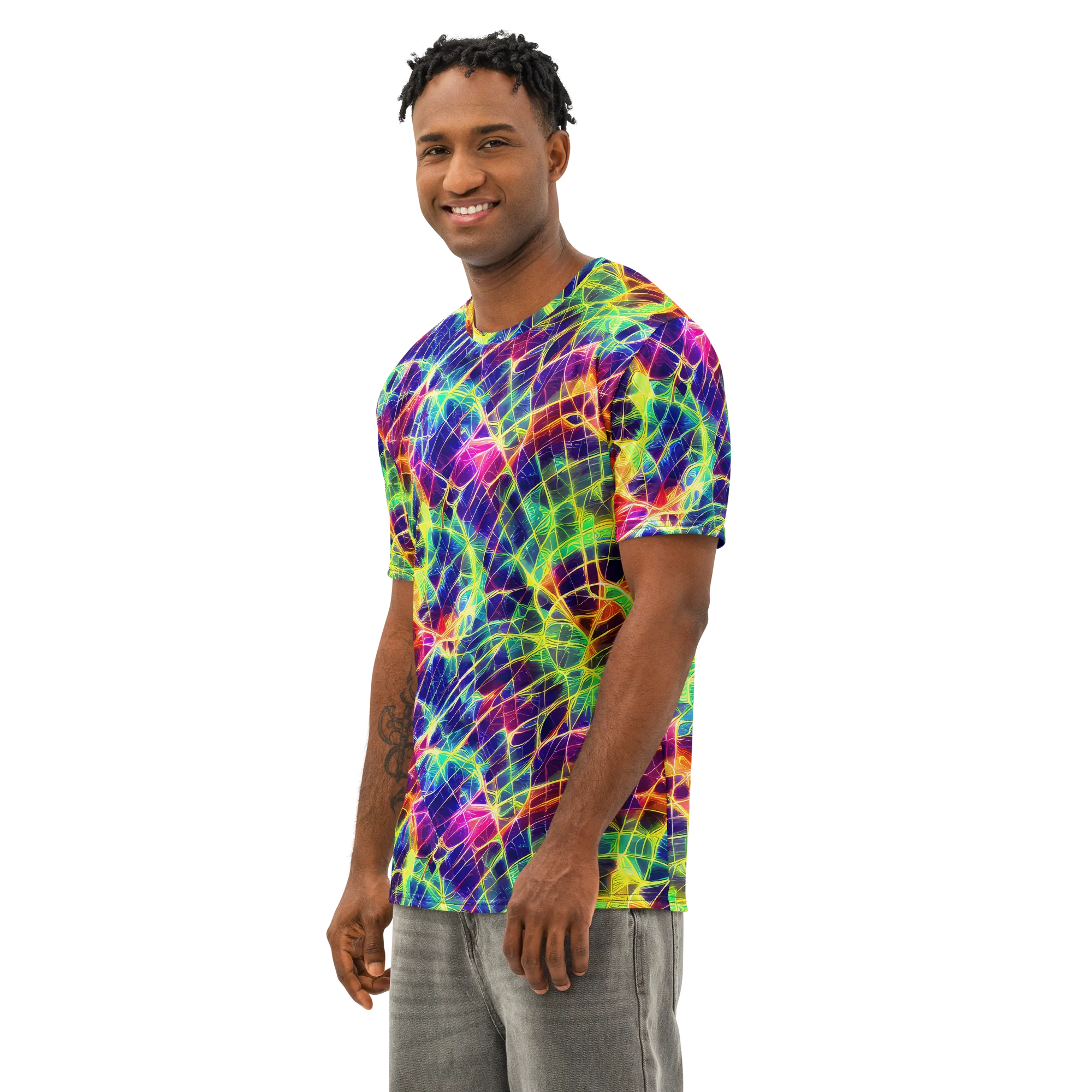 Synthetic Vines on Men's Cotton Crew Neck T-Shirt — Left Front