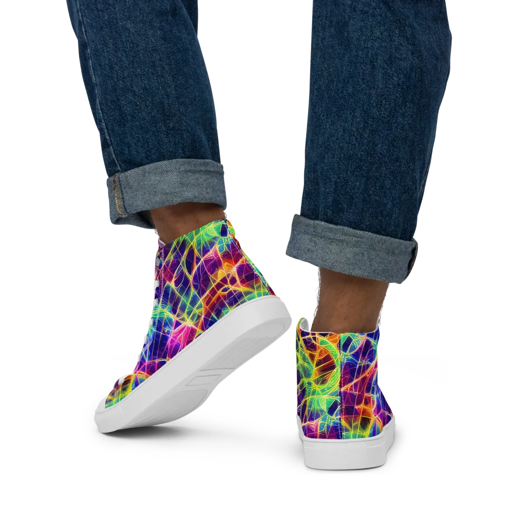 Synthetic Vines on Men's High Top Canvas Shoes — Back