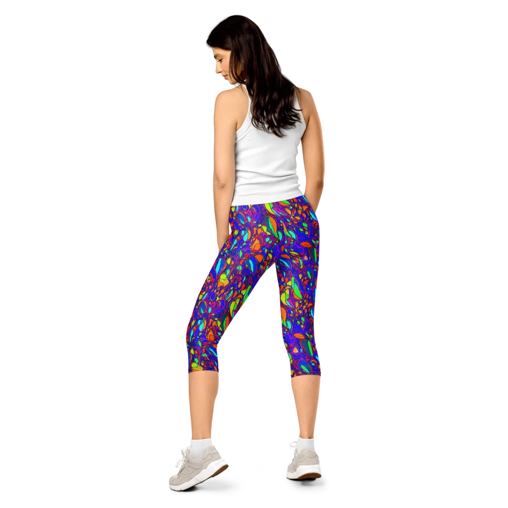 Digital Coral on Capri Leggings — Back