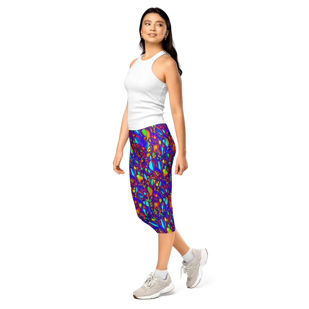Digital Coral on Capri Leggings — Left Front