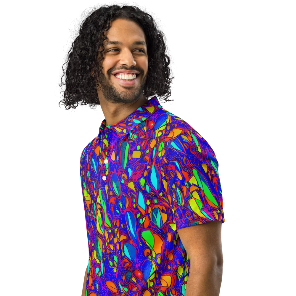 Digital Coral on Men's Slim Fit Polo Shirt — Left Front