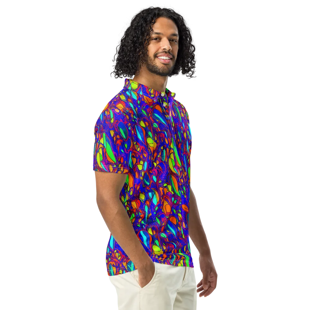 Digital Coral on Men's Slim Fit Polo Shirt — Right Front