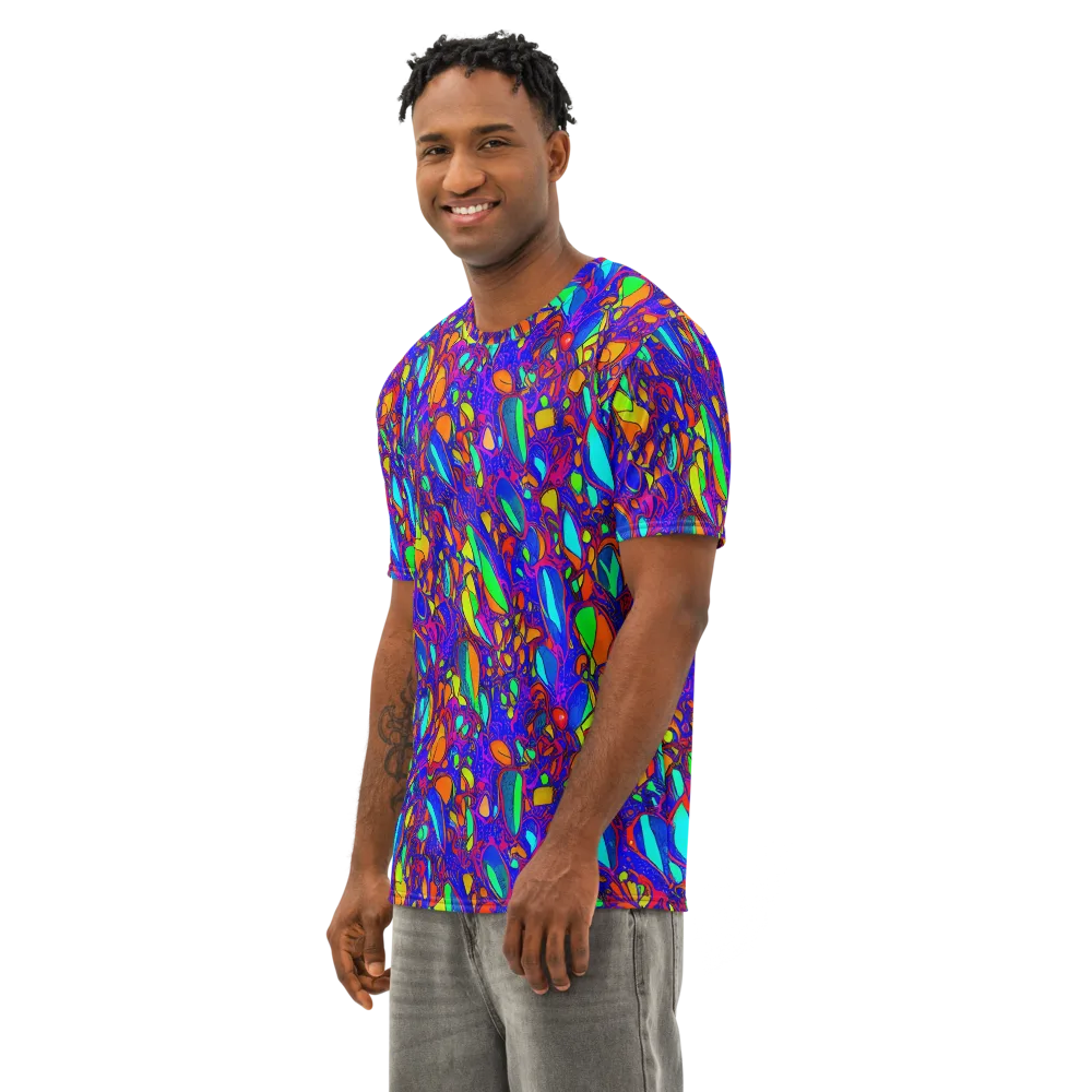 Digital Coral on Men's Cotton Crew Neck T-Shirt — Left Front
