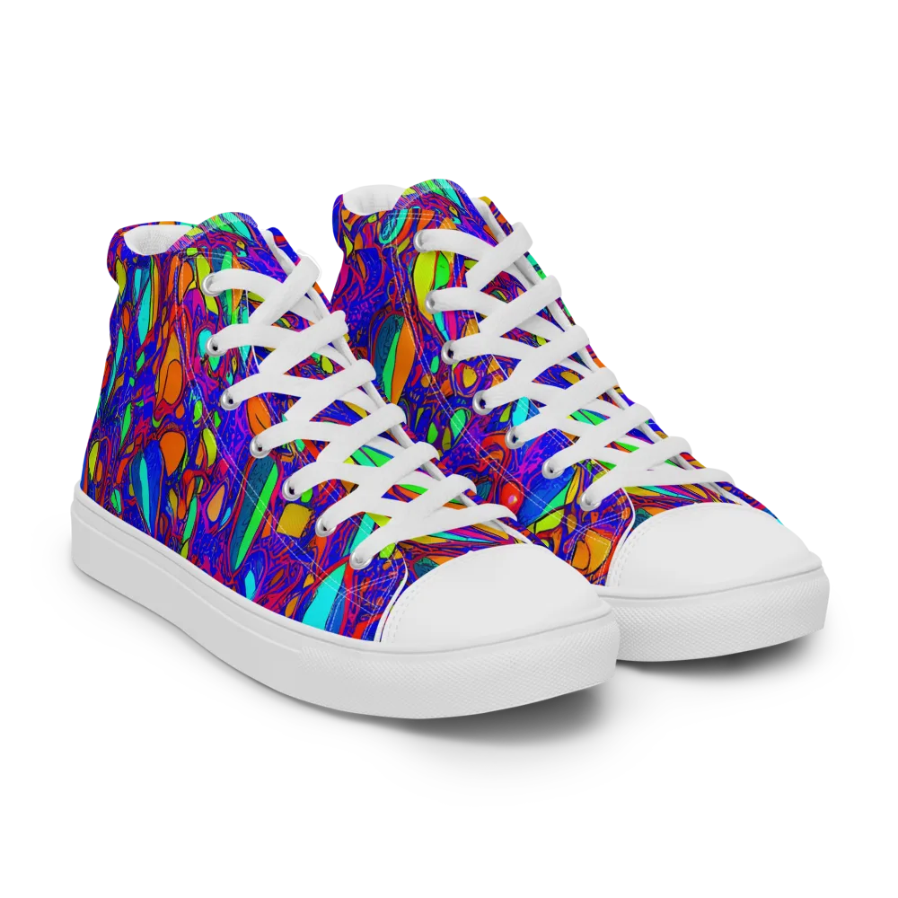 Digital Coral on Men's High Top Canvas Shoes — Right Front