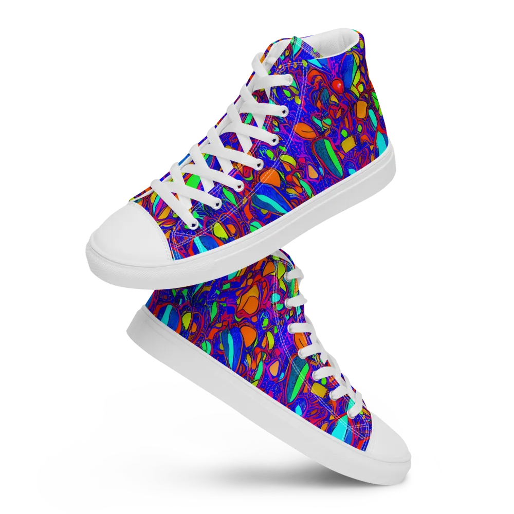 Digital Coral on Men's High Top Canvas Shoes — Front