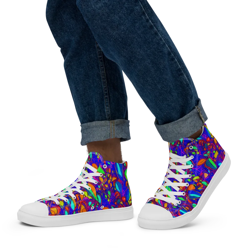 Digital Coral on Men's High Top Canvas Shoes — Left