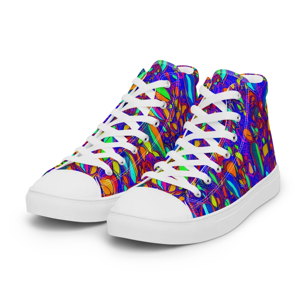 Digital Coral on Women's High Top Canvas Shoes — Left Front