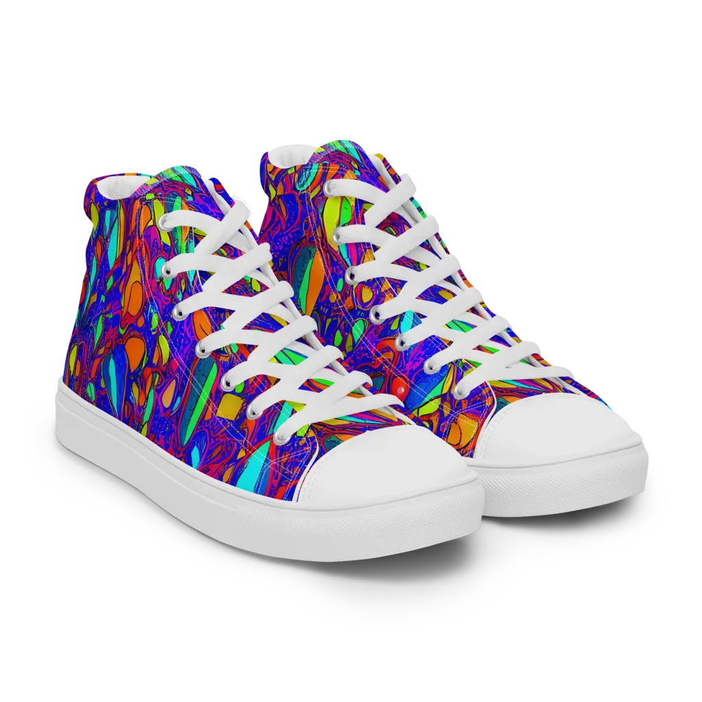 Digital Coral on Women's High Top Canvas Shoes — Right Front