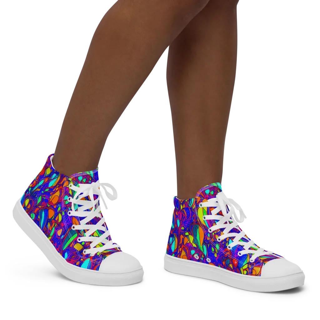 Digital Coral on Women's High Top Canvas Shoes — Right