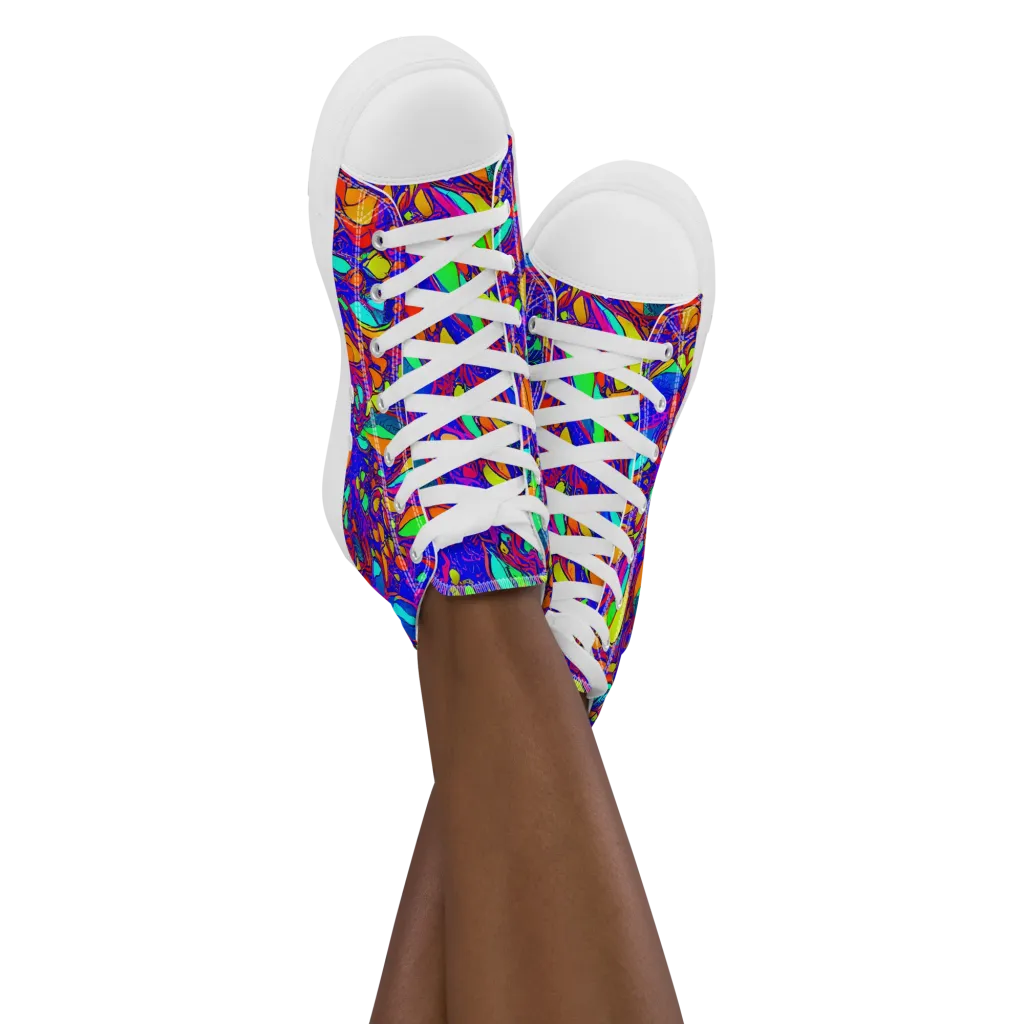 Digital Coral on Women's High Top Canvas Shoes — Front