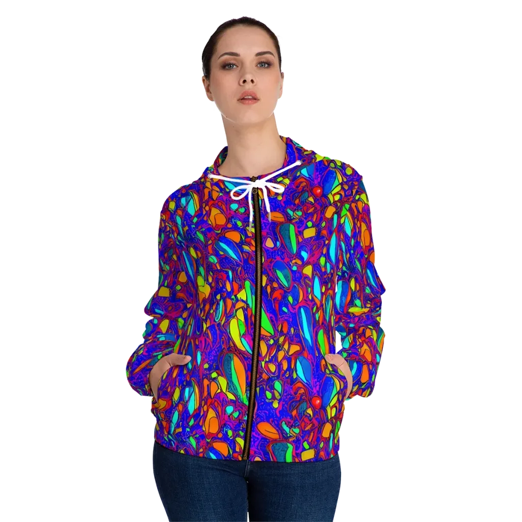 Digital Coral on Women's Full-Zip Hoodie — Front On Person