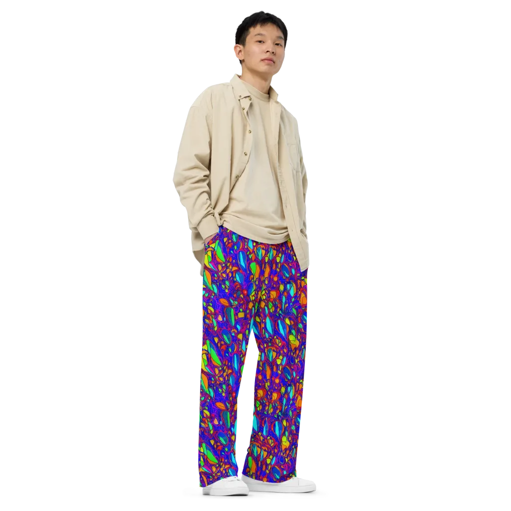 Digital Coral on Wide-Leg Pants — Right Front