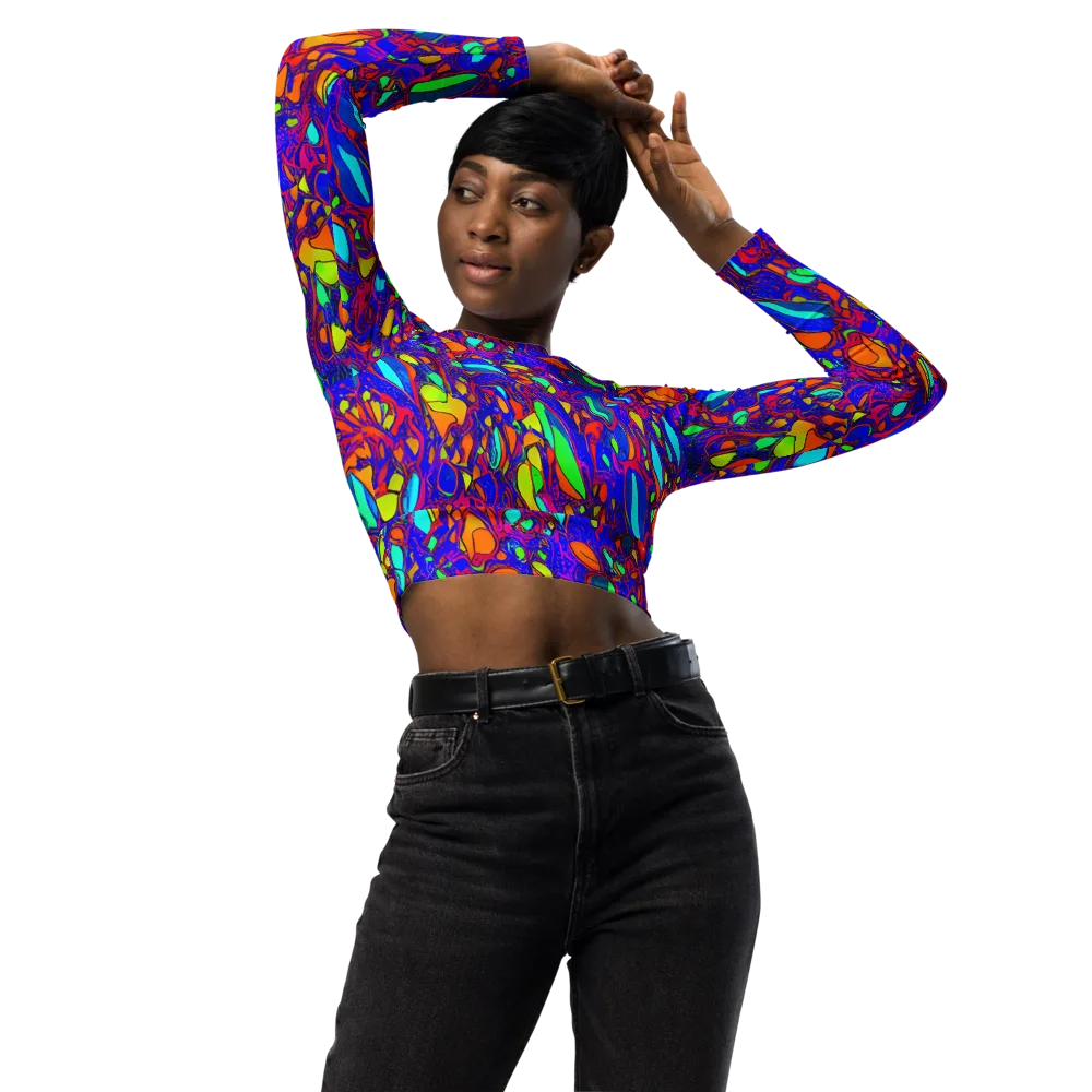 Digital Coral on Long Sleeve Crop Top — Front