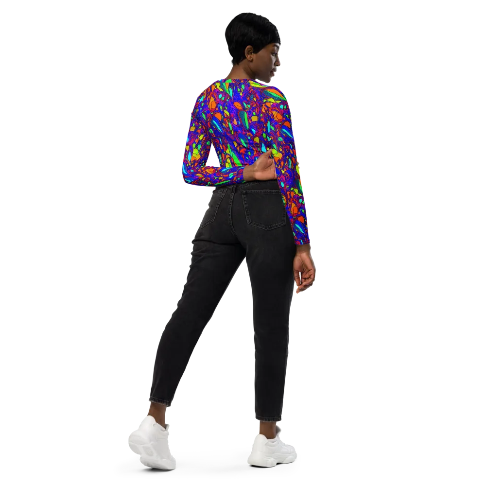 Digital Coral on Long Sleeve Crop Top — Right Back