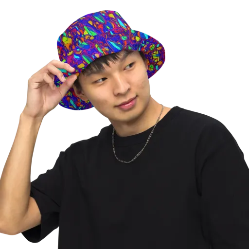 Digital Coral on a Reversible Bucket Hat