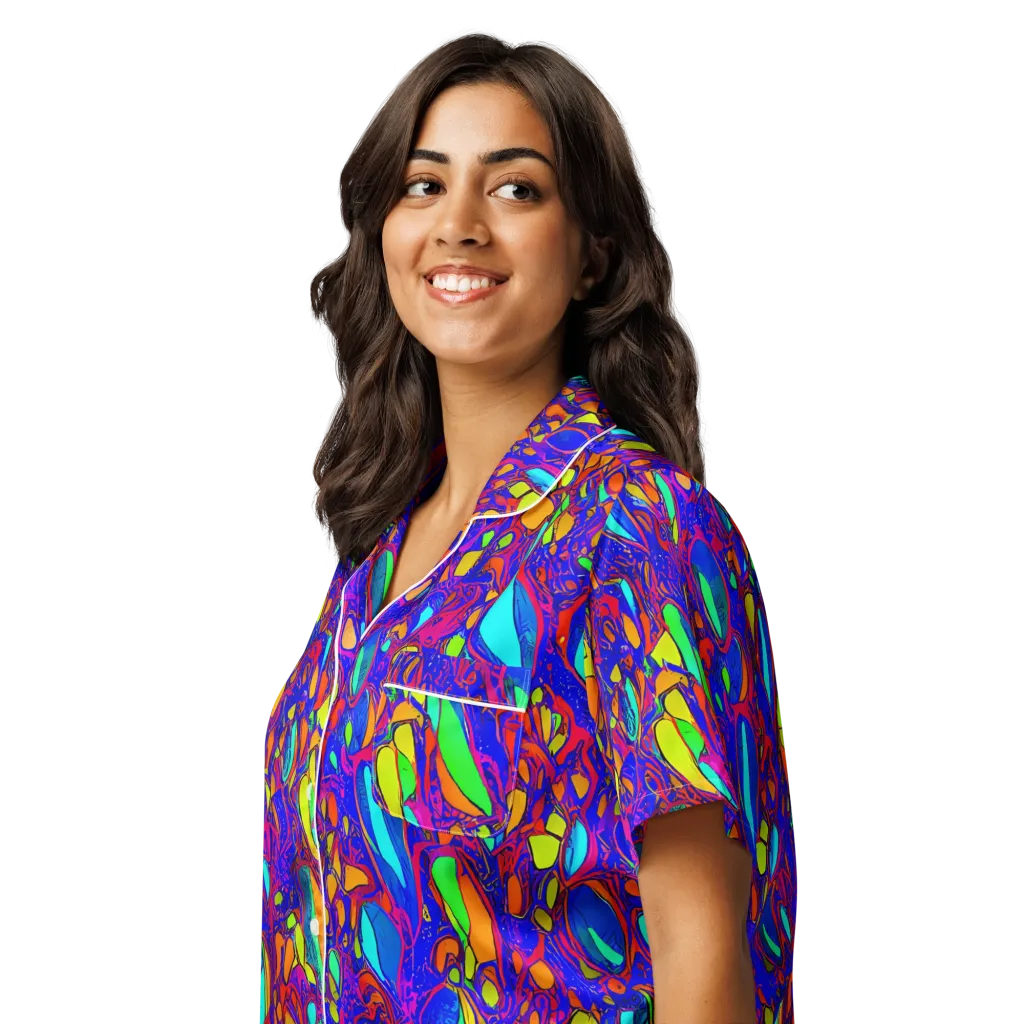 Digital Coral on Women's Short Sleeve Pajama Top — Left Front